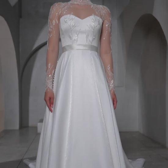 Demetry A-line High neck Milk Wedding dress