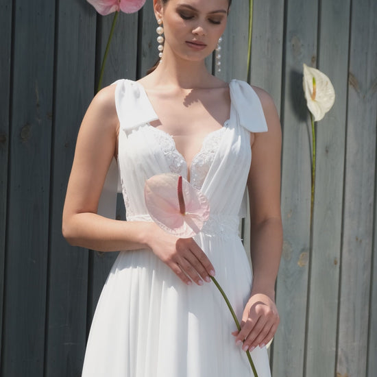 Kavili A-line V-neck Off White Wedding dress
