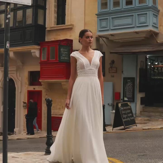 Avenel A-line V-neck Milk Wedding dress