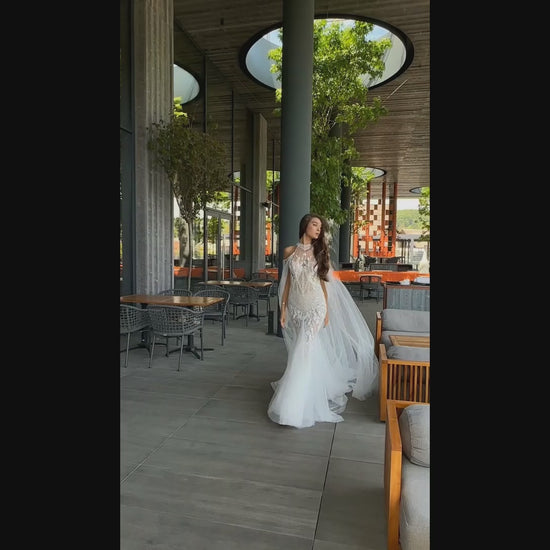 Verona Trumpet/Mermaid Halter Ivory/Blush Wedding dress