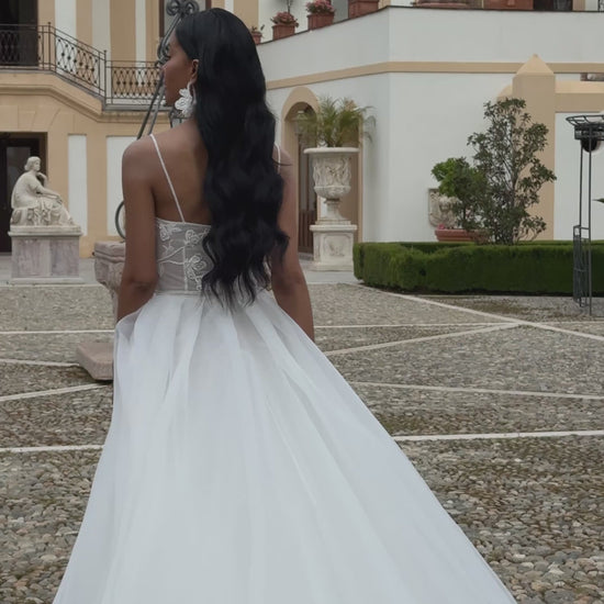 Chandra A-line V-neck Ivory Wedding dress