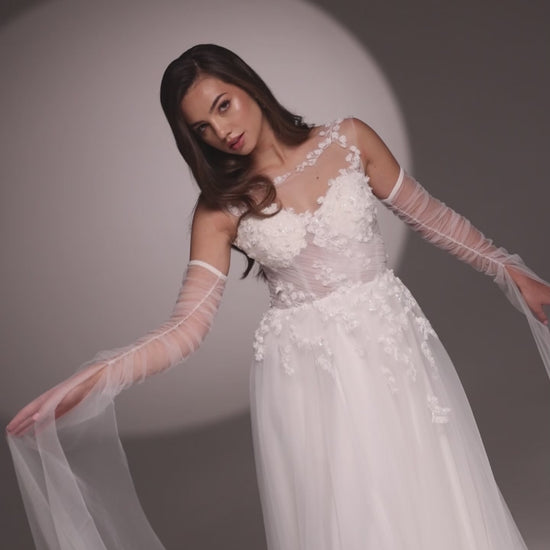 Juliana A-line Boat/Bateau Milk Wedding dress