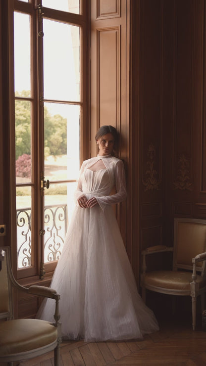 Aries A-line Scoop Milk Wedding dress