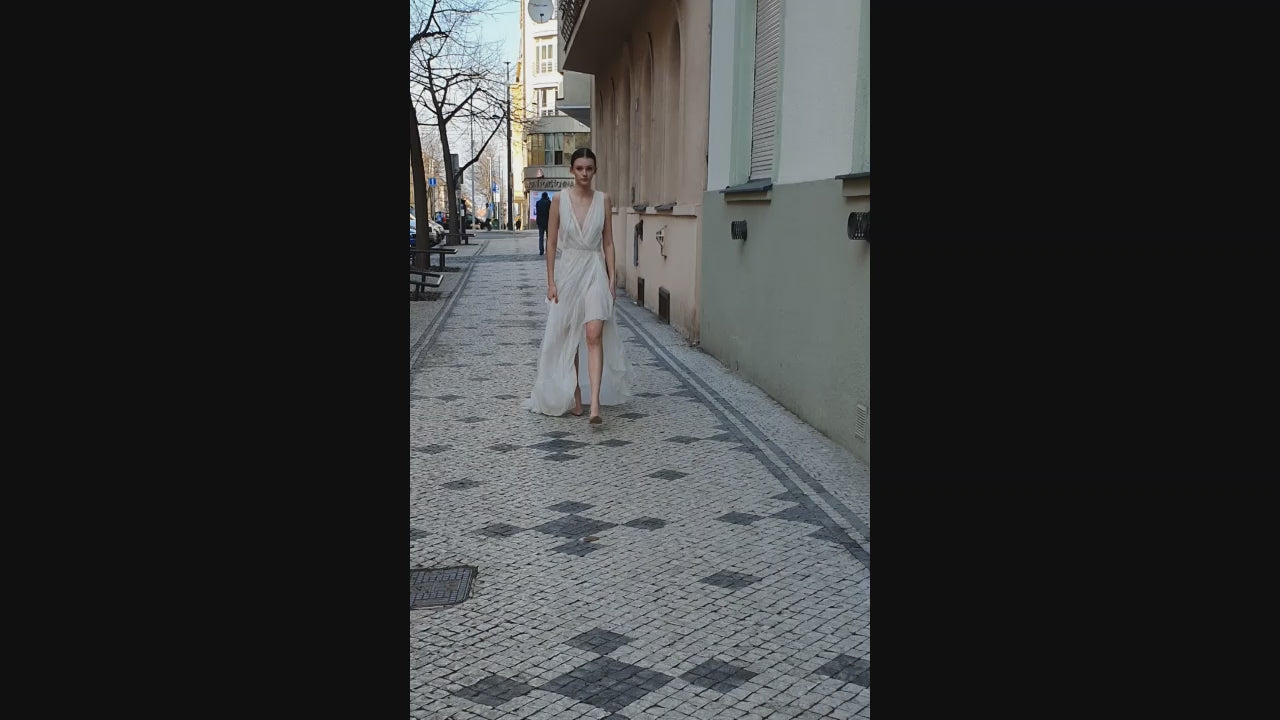 Adela A-line V-neck White Wedding dress