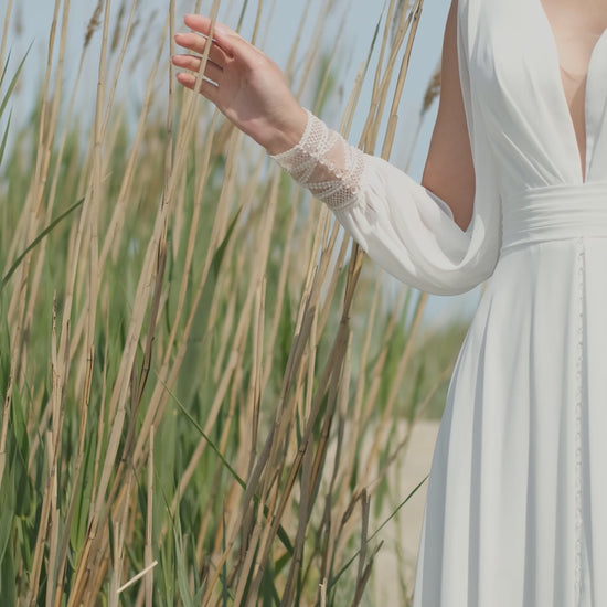 Ruvin A-line Deep V-neck Off White Wedding dress
