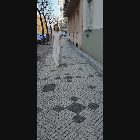 Nikola A-line Boat/Bateau White Wedding dress