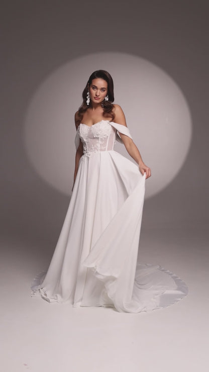 Jae A-line Off-shoulder/Drop shoulders Milk Wedding dress