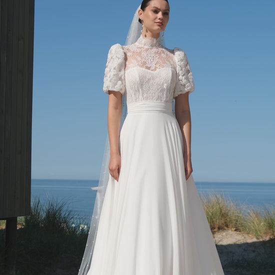 Oleandra A-line High neck Off White Wedding dress