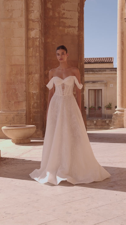 Charlena A-line Off-shoulder/Drop shoulders Milk Wedding dress