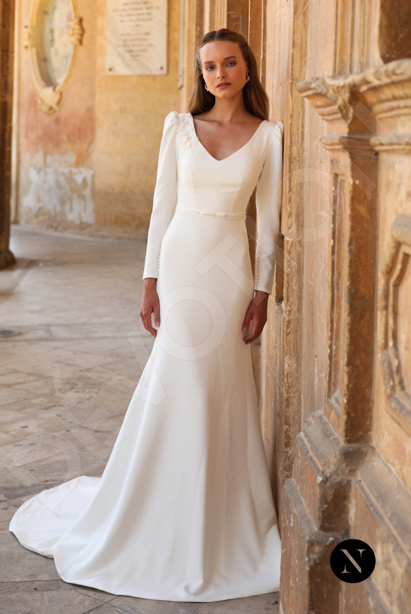 Dona Trumpet/Mermaid V-neck Ivory Wedding dress Front