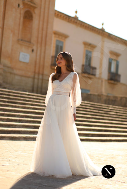 Flora A-line V-neck Ivory Wedding dress 7