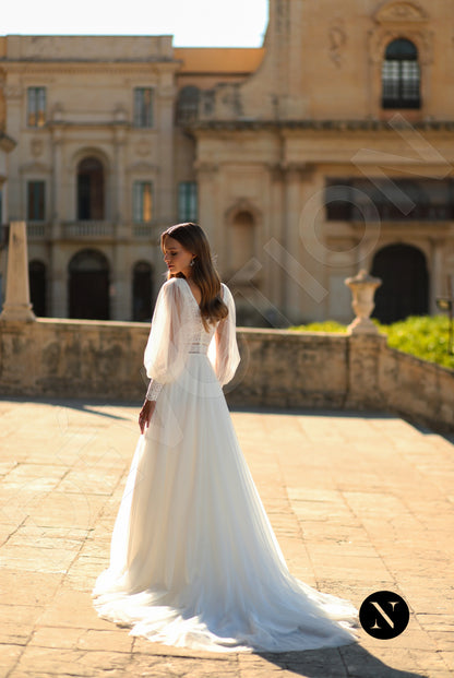 Flora A-line V-neck Ivory Wedding dress Back