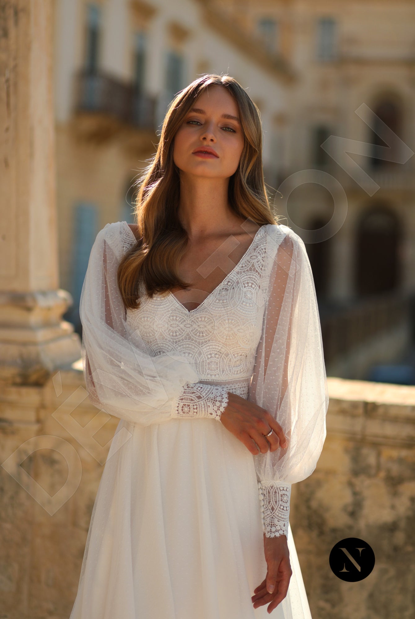 Flora A-line V-neck Ivory Wedding dress 2