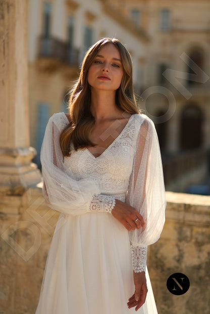 Flora A-line V-neck Ivory Wedding dress 2
