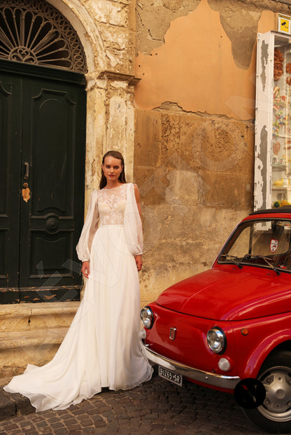 Friede A-line Boat/Bateau Ivory Wedding dress 7