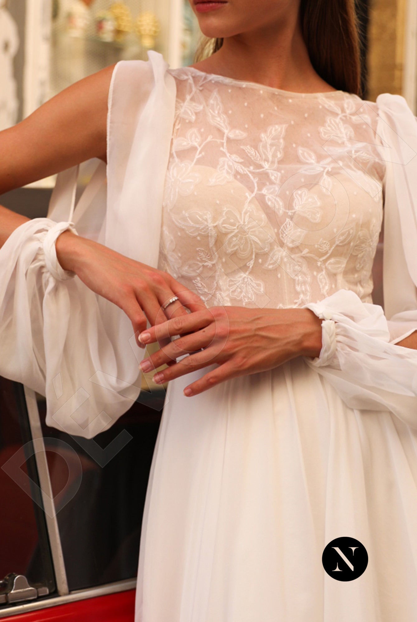 Friede A-line Boat/Bateau Ivory Wedding dress