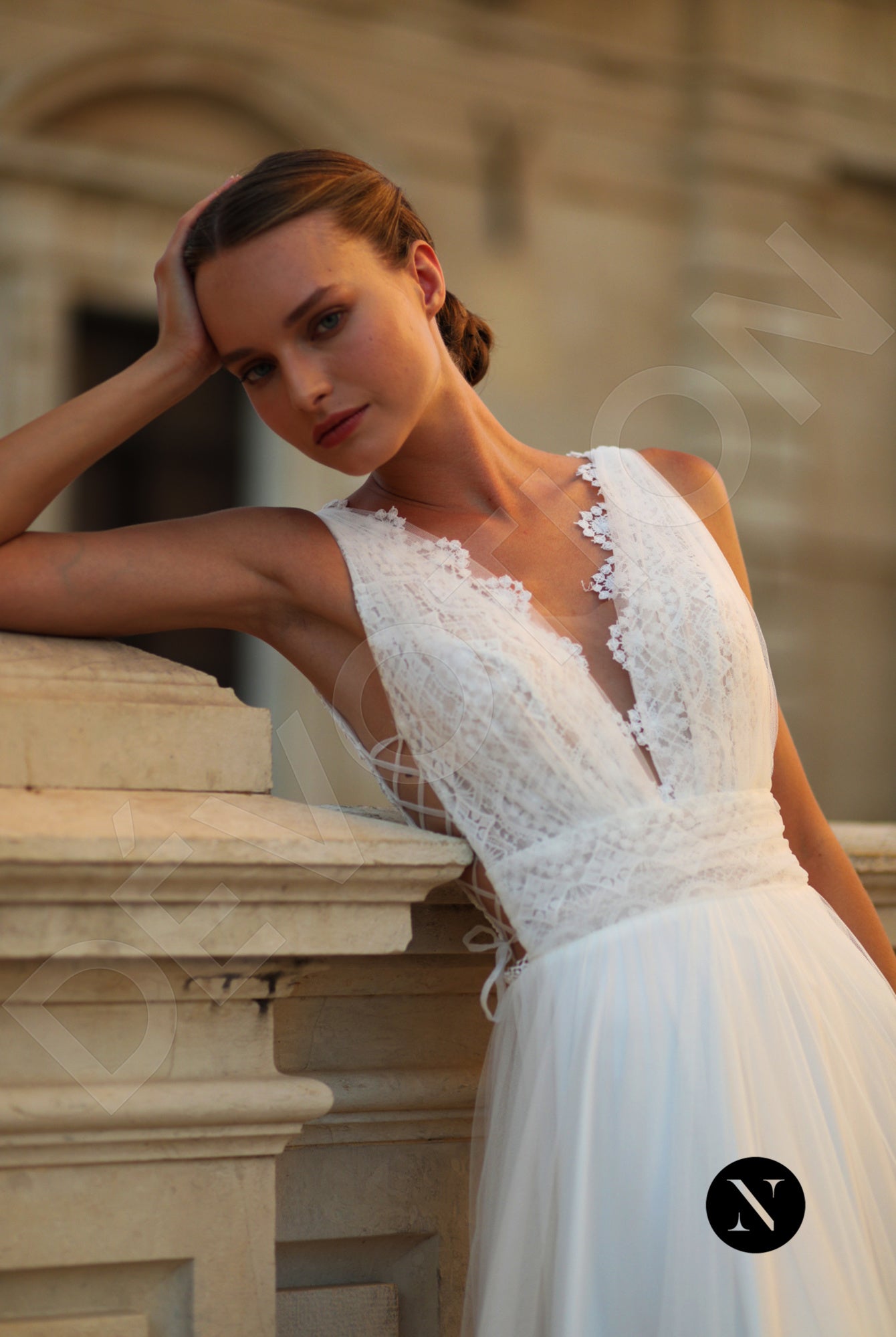 Lindeas A-line Deep V-neck Ivory Wedding dress