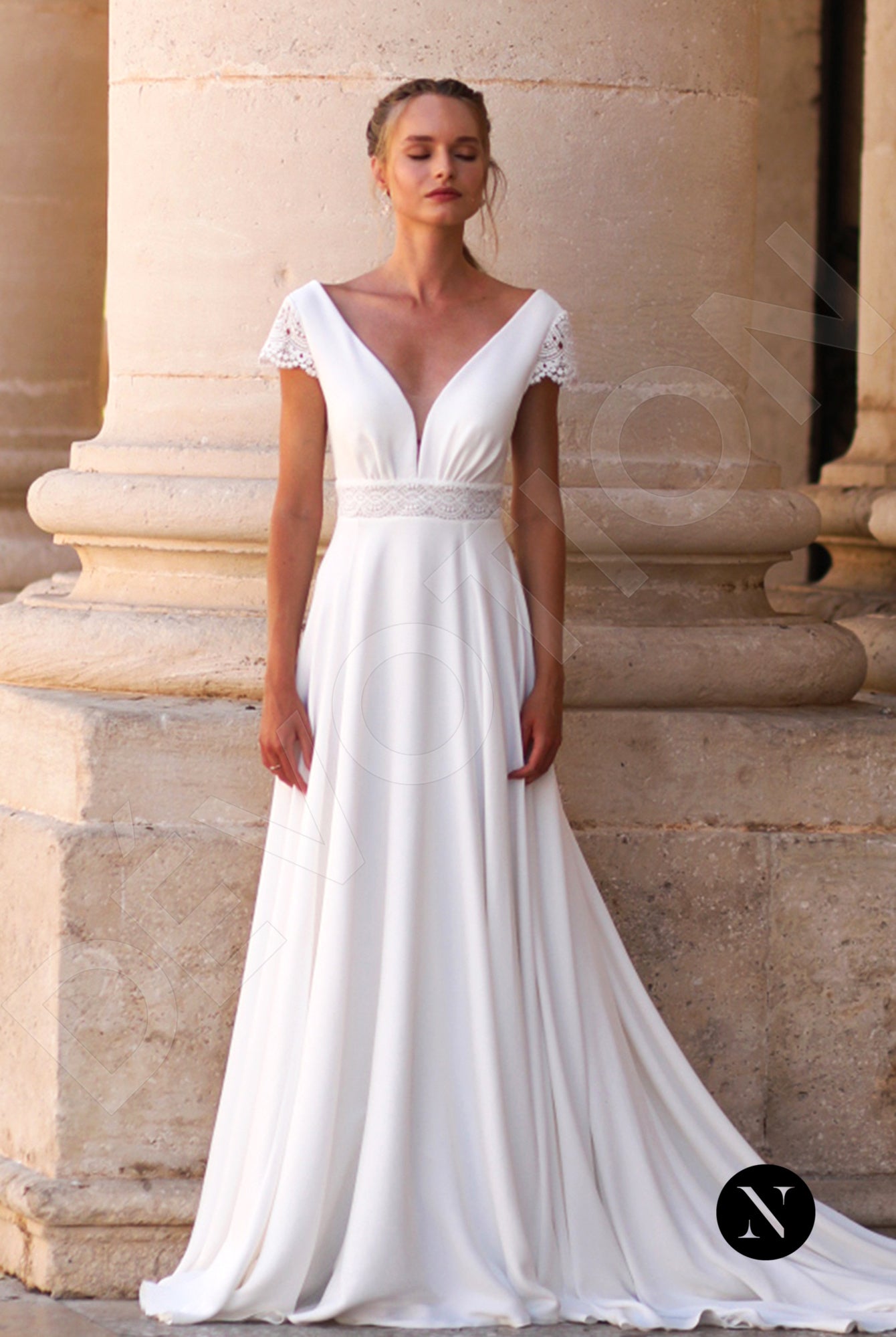 Colin A-line Deep V-neck Ivory Wedding dress Front