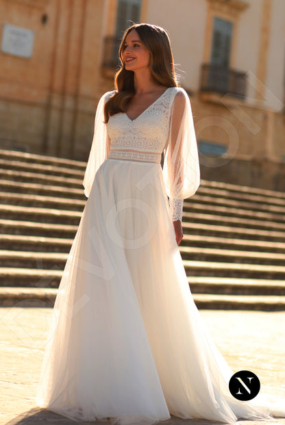 Flora A-line V-neck Ivory Wedding dress Front