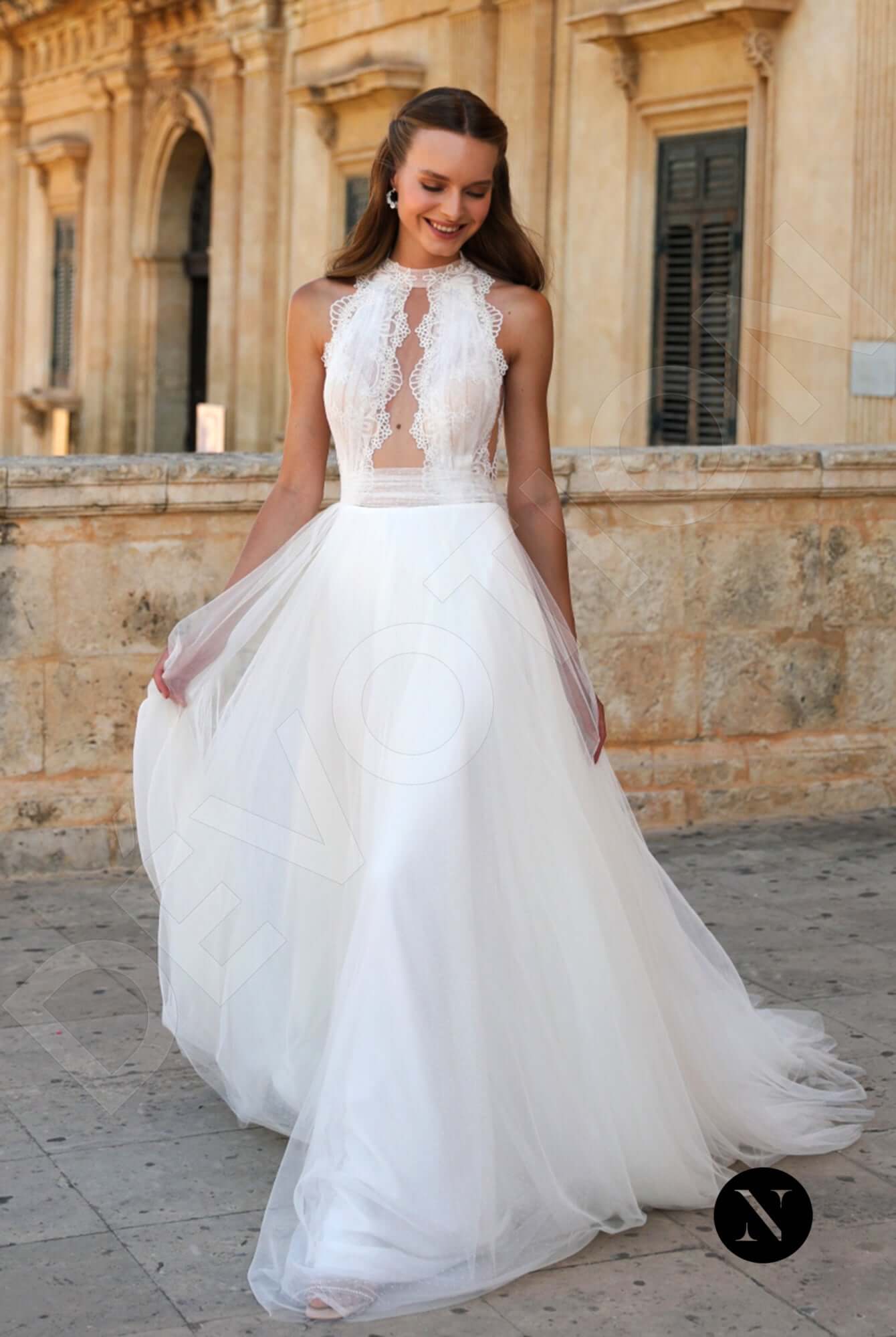 Helena A-line Halter Ivory Wedding dress Front