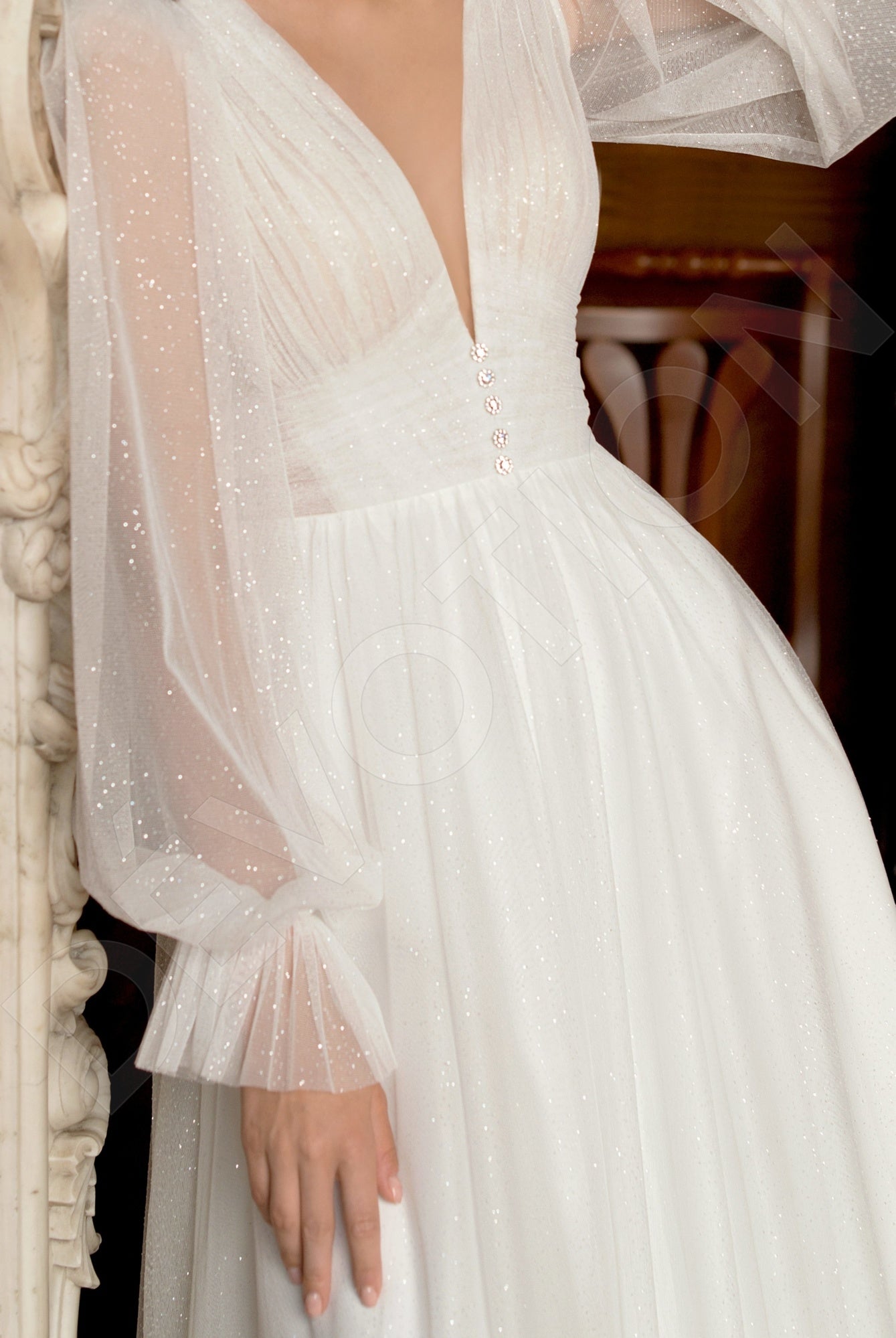 Harley A-line Deep V-Neck Off White Wedding dress
