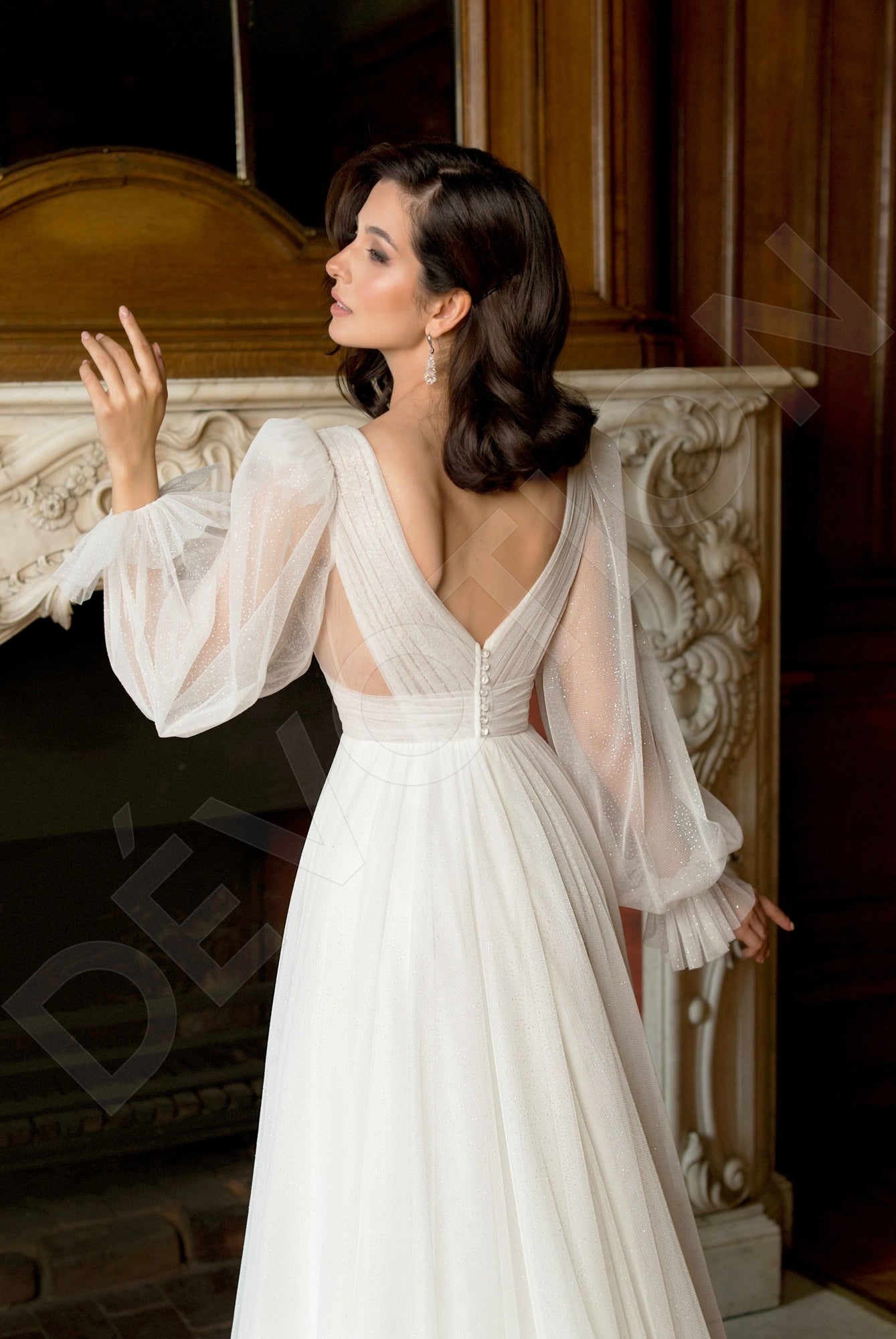 Harley A-line Deep V-Neck Off White Wedding dress