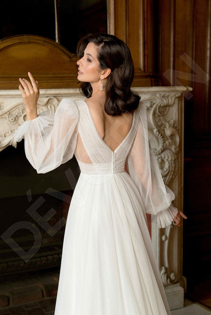 Harley A-line Deep V-Neck Off White Wedding dress