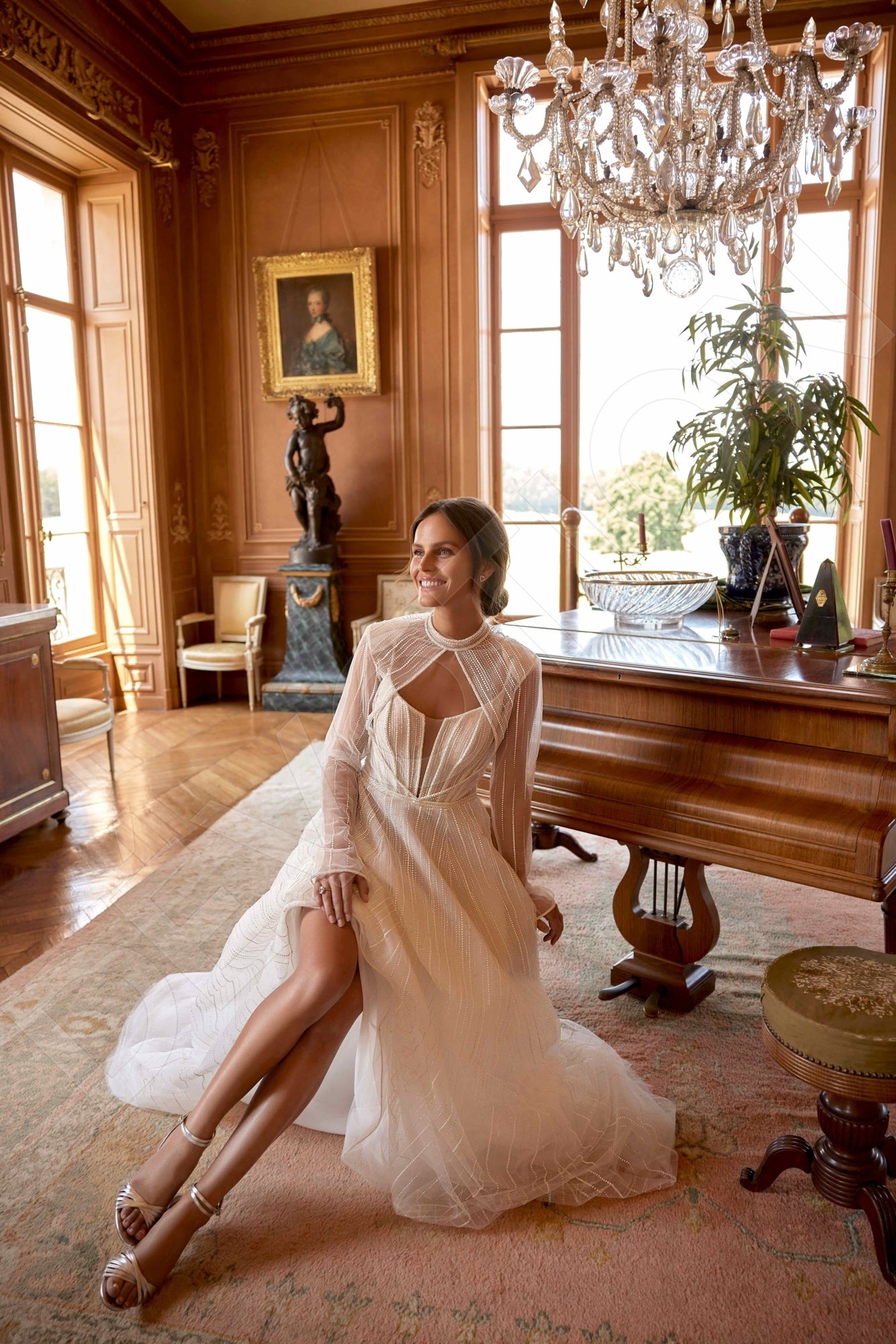 Aries A-line Scoop Milk Wedding dress