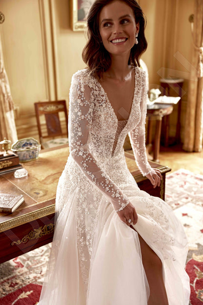 Leona A-line Deep V-neck Milk Wedding dress