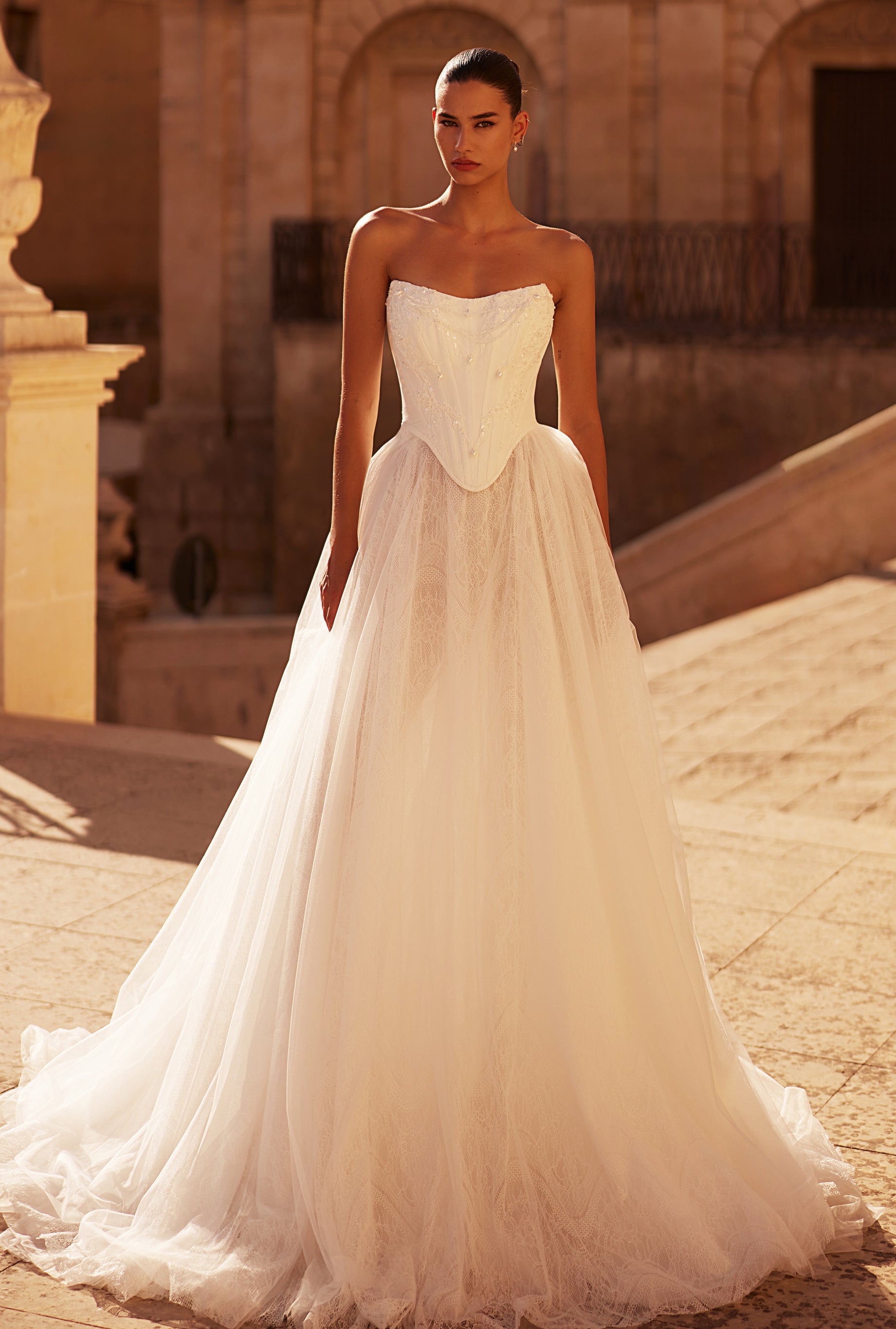 Jacline Lush A-line Straight across Milk Wedding dress