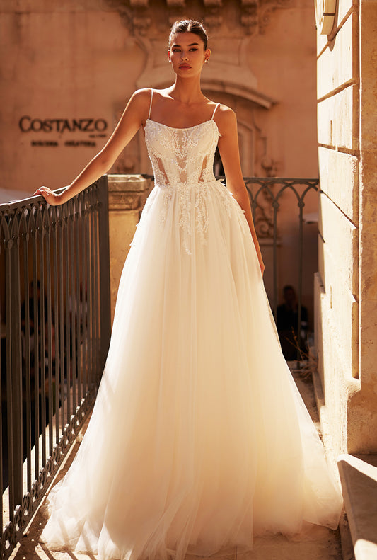 Savine A-line Scoop Milk Wedding dress