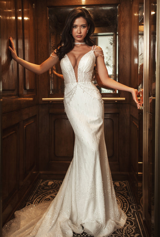 Jennifer Trumpet/Mermaid Illusion Ivory Wedding dress