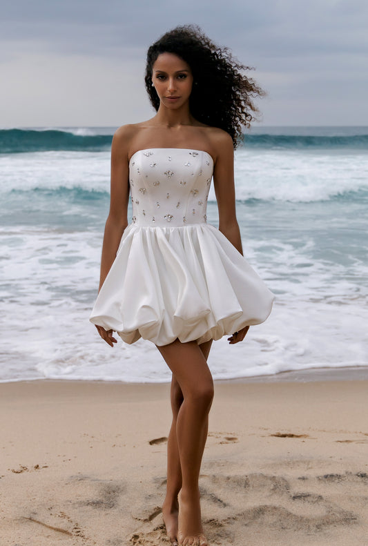 Kati A-line Straight across Milk Wedding dress