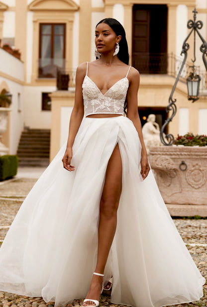 Chandra A-line V-neck Ivory Wedding dress