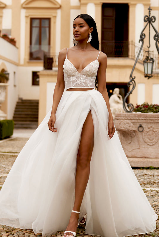 Chandra A-line V-neck Ivory Wedding dress