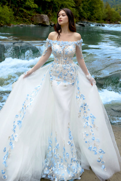 Albine Trumpet/Mermaid Drop shoulders/Off-shoulder Milk/Light blue Wedding dress