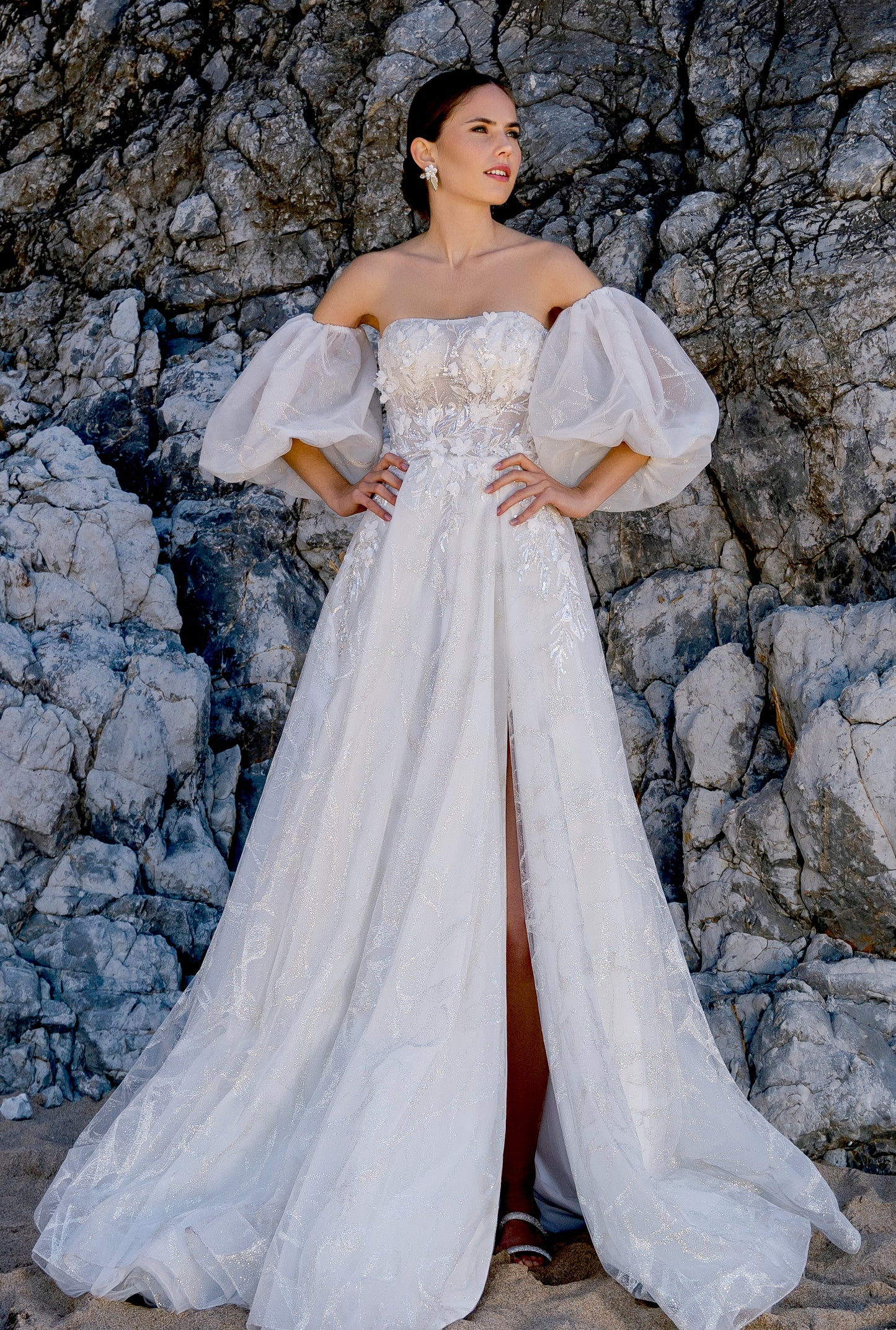 Andreia A-line Straight across Milk Wedding dress