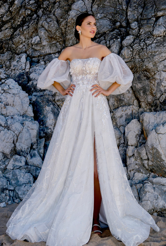 Andreia A-line Straight across Milk Wedding dress