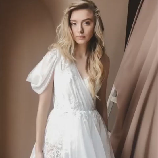 Pia A-line Asymmetric/One shoulder Milk Wedding dress