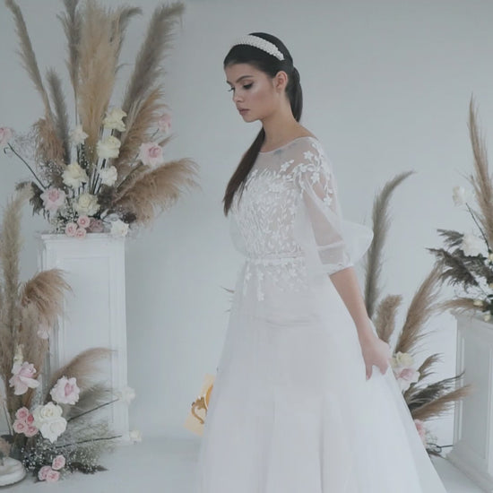 Monroe A-line Boat/Bateau Ivory Wedding dress