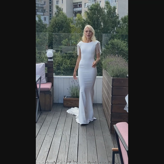 Aterine Trumpet/Mermaid Boat/Bateau Whitemilk Wedding dress