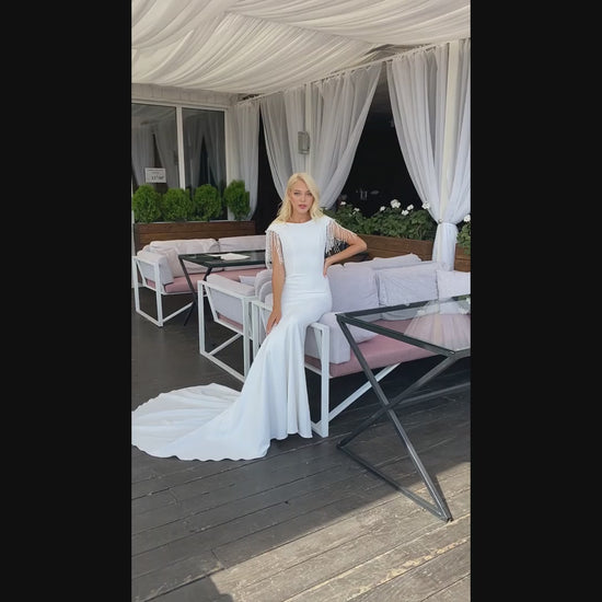 Aterine Trumpet/Mermaid Boat/Bateau Whitemilk Wedding dress