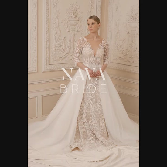 Candy A-line Deep V-neck Nude Wedding dress