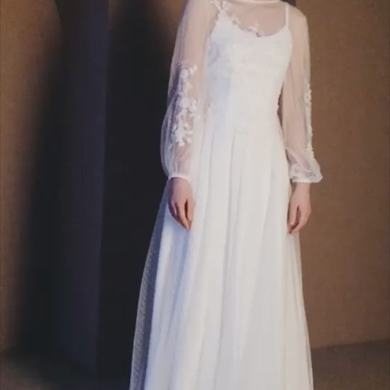 Mariania Two in one Boat/Bateau Milk Wedding dress