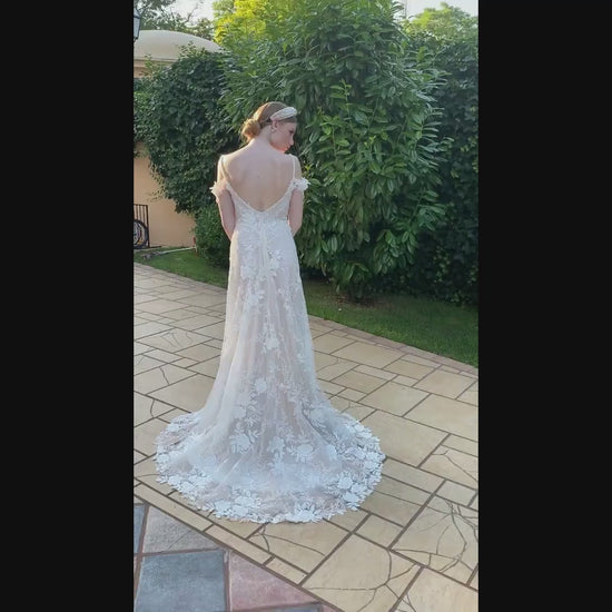 Myrtella A-line V-neck Milk Nude Wedding dress