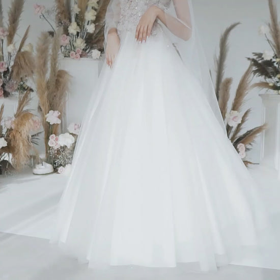 Seona A-line V-neck Ivory PowderPink Wedding dress