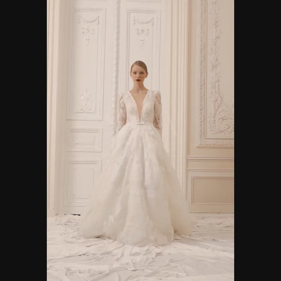 Alison A-line Deep V-neck Ivory Nude Wedding dress