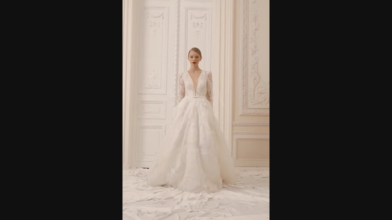 Alison A-line Deep V-neck Ivory Nude Wedding dress video