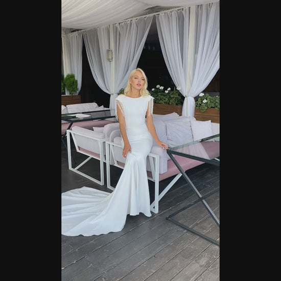 Aterine Trumpet/Mermaid Boat/Bateau Whitemilk Wedding dress
