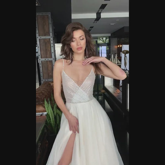 Kendalia A-line V-neck Milk Nude Wedding dress